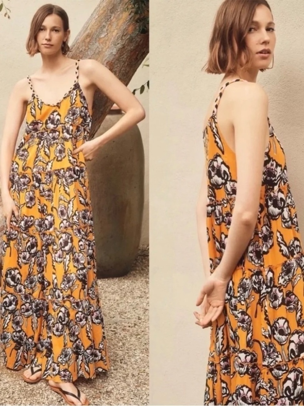 Anthropologie RO's Garden May Maxi Dress Floral Orange Black Pink Size M